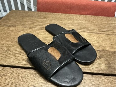 Dear Frances Women's Black Tan Lounge Embroidery Slip On Slides Sandals - READ