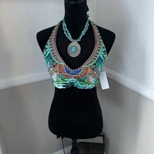 NWT Venus Swimwear Heavenly Halter  Bikini Top Rainforest Tropical Medium 8/10