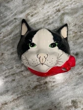 Babbacombe Pottery Cat Themed String And Scissor Holder Wall Mount