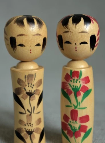 Old Japanese Sosaku Kokeshi Pair Dolls 9.1cm(3.6")