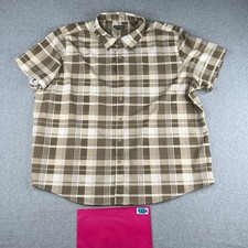 Eddie Bauer Shirt 2XL Beige Plaid Lightweight Button Up Short Sleeve Mens