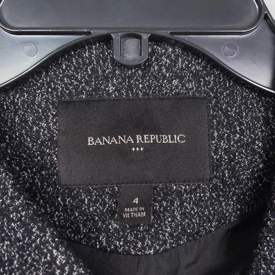 Banana Republic Jacket Womens 4 Black White Marled Moto Asym Zip Wool Blend - Image 4 of 4