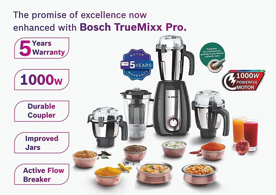 Bosch MGM8842MIN Pro, 1000-Watt Mixer Grinder, 4 jar, 220V- Black- Free Shipping - Image 3 of 3