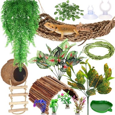 Foilswirl 18 Pcs Bearded Dragon Tank Accessories Reptile Bridge Hammock Plant...