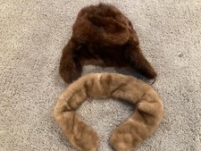 Lot of 2 Vintage Faux Fur Coat Collars Brown  Russian Beaver Trapper Hat