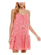 CRYSTAL DOLLS Womens Coral Spaghetti Strap Short Evening Shift Dress S