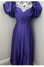 1980s Puff Sleeve Purple Silk Like Fabric Gown Full Length Size small Or 2-4