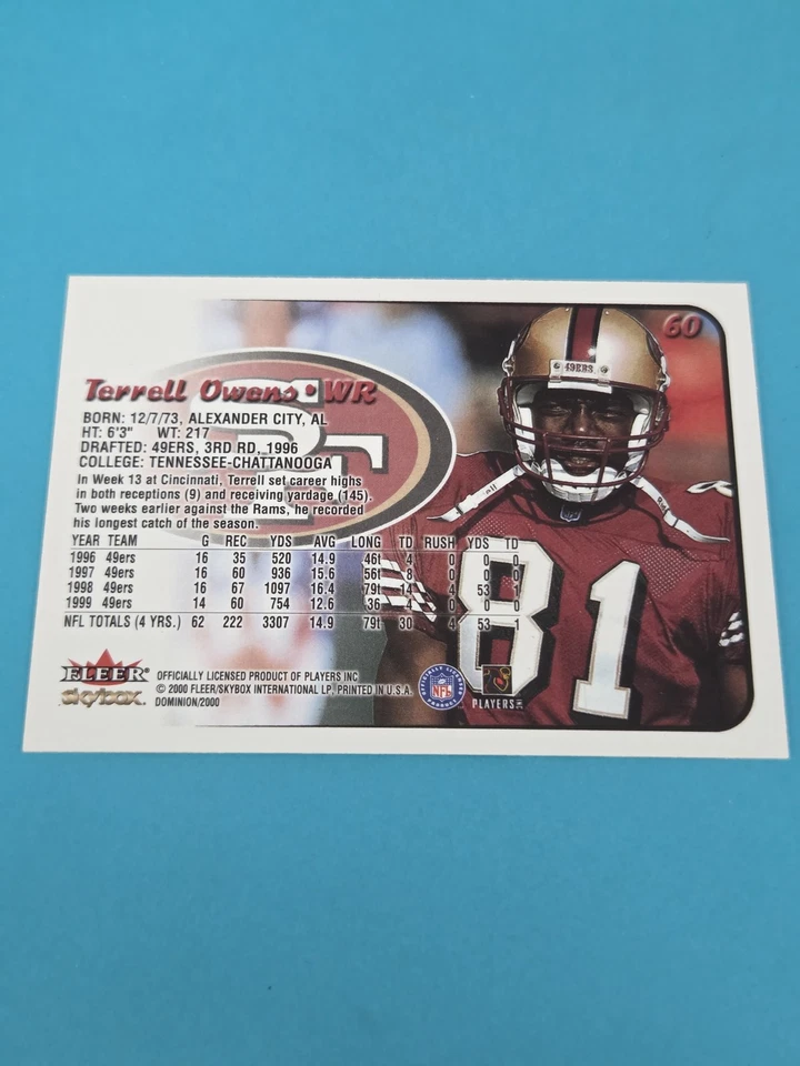 2000 SkyBox Dominion #60 Terrell Owens San Francisco 49ers FOOTBALL Card 2C - Image 2 of 2