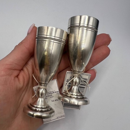 Pair Sterling Silver 925 Cognac Goblets Shot Cups in Original Box with Tag 62g - Picture 4 of 7