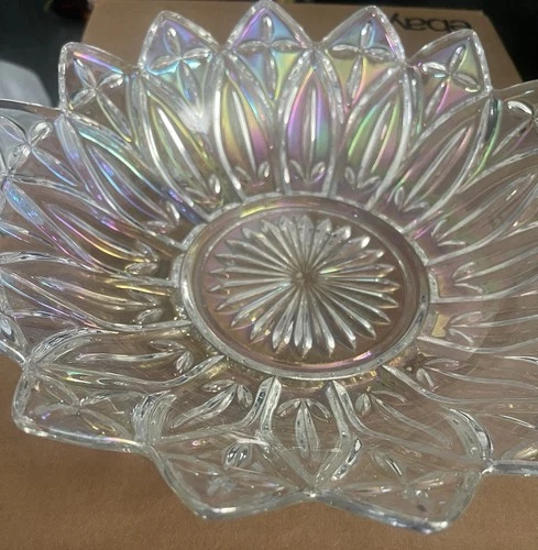 Vintage 1960S Carnival Glass: Federal Glass Co Clear Iridescent Star Flower Bowl