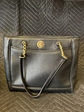 Anne Klein Black Pebbled Leather Bag, Gold Chain & Leather Straps, Sholder Purse