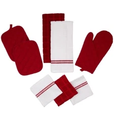 Kitchen Towel, Dishcloth, Oven Mitt, and Pot Holder 8 Pack Set, Red, 100% Cotton