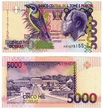 1996 Sao Tome Principe Banknote P65a 5000 Dobras UNC Saint Thomas Oriole bird