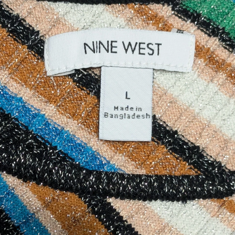 Camiseta sin mangas Nine West tejida acanalada grande colorida a rayas metálica elástica años 90 estilo Y2K Foto 3 de 4