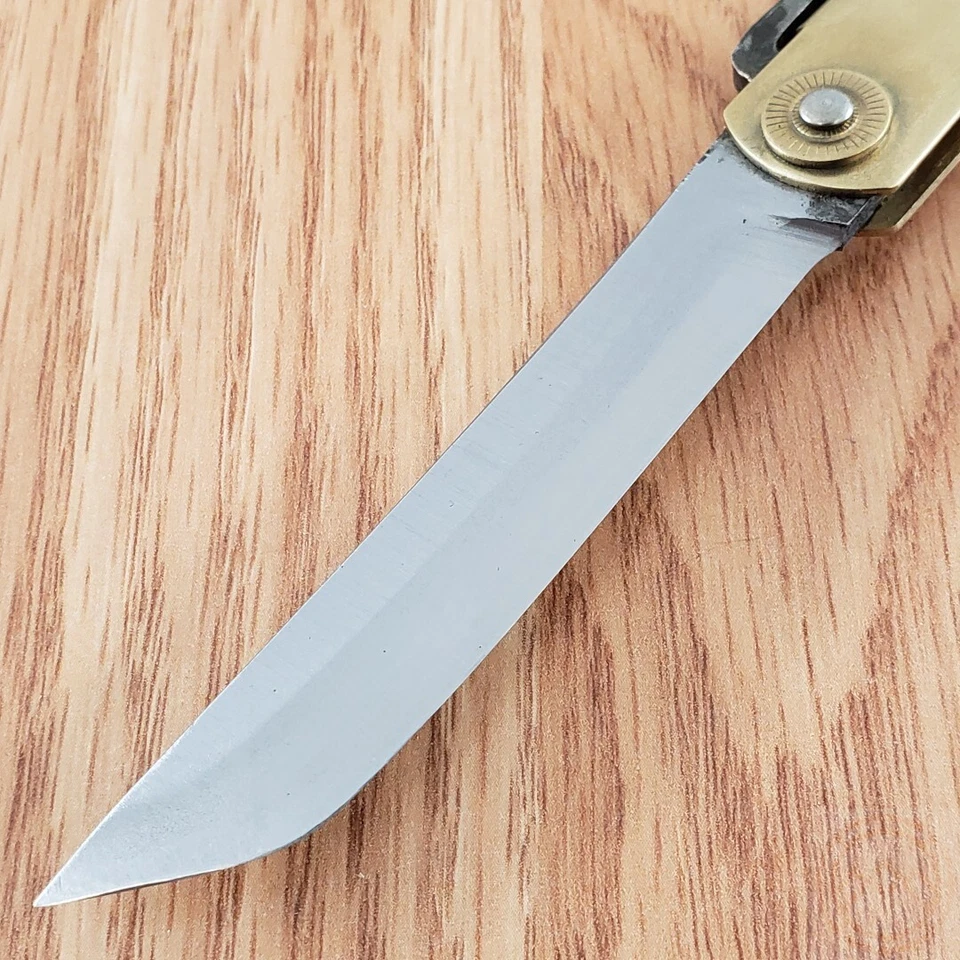 Higonokami Folder Folding Knife 3" White Paper Steel Tanto Blade Brass Handle - Image 3 of 4