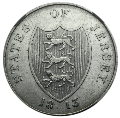 JERSEY Silver 3 Shillings 1813 NGC AU Scarce 1-Year Type