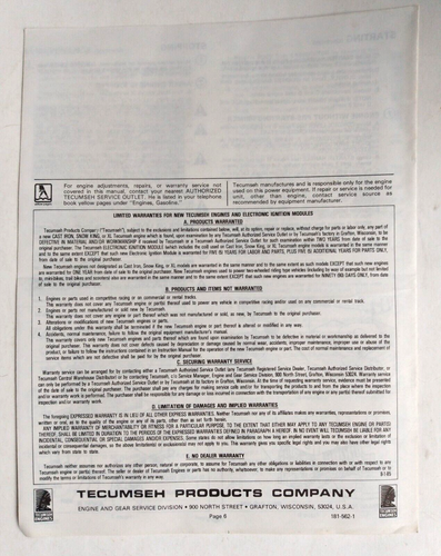 Cortadora de césped original Ariens 911 1987 y manual/s del operador del propietario Tecumseh - Imagen 7 de 8