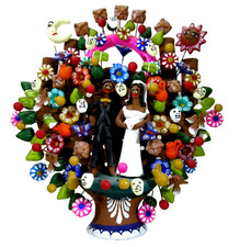 Arte popular mexicano OSCAR SOTENO Candelabro Árbol de la Vida Metepec Catrina Boda