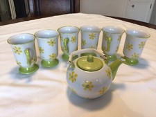 Ceramic Mini Floral Tea Pot With 6 Matching Cups