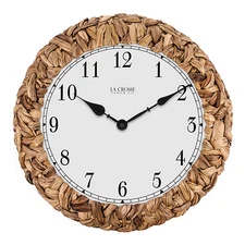 BBB85456 La Crosse Clock Co. 14" Palm Leaf Wrapped Analog Quartz Wall Clock