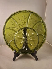 Indiana Glass Vintage Green Deviled Egg Relish Hors D'oeuvre Tray