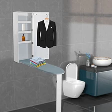 Organizer Wall Mount Ironing Board Cabinet with Storages and Mirror Hide Away US