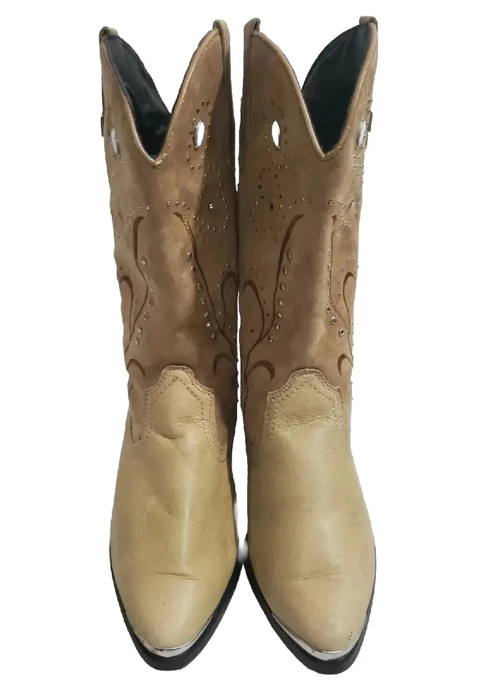 Botas de Vaquero Dingo Di 588 Para Mujer Talla 8 Cuero Castaño Ava Gamuza Oeste Usadas en Excelente Condición  Foto 2 de 4