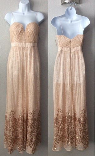 NWT Hailey Adrianna Papell Oyster Blush Lace Sequin Embellished Gown Dress Sz 2 - Picture 2 of 12