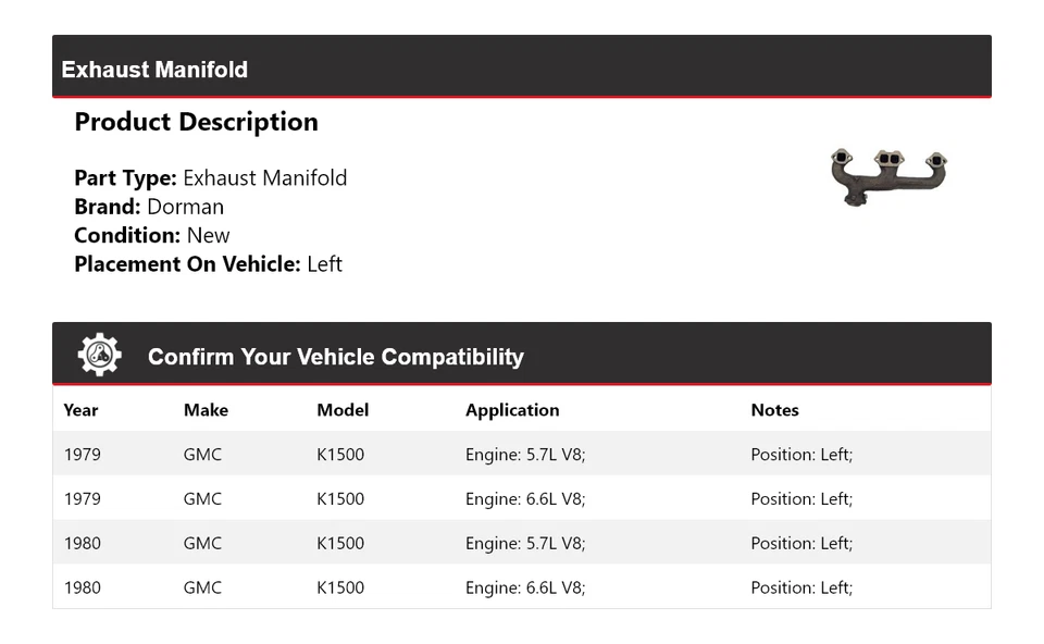 Colector de escape izquierdo para GMC K1500 1979-1980 Dorman Foto 2 de 4