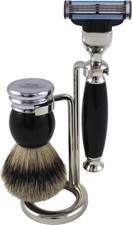 Brass  Acrylic Compact Shaving Set HANS BAIER Brush Badger Silvertip Razor