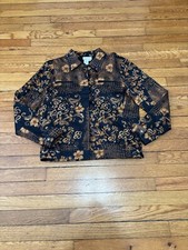 Coldwater Creek Womens Blazer Style Lightweight Jacket Sz M Black Brown Pattern