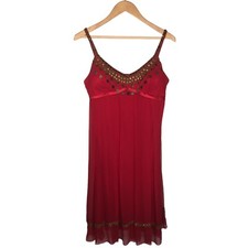 Adrianna Papell Evening Silk Embellished Beaded Gypsy Strap Dress Red 12