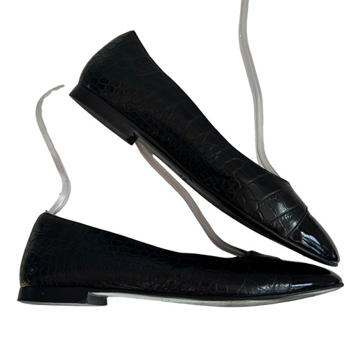 Russell & Bromley flats 39 8 black leather cap toe croc embossed slip on shoes - Picture 7 of 12