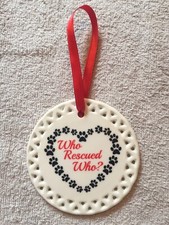 Who Saved Who Rescue Pet Porcelain Christmas Ornament Personalized On Back Paw