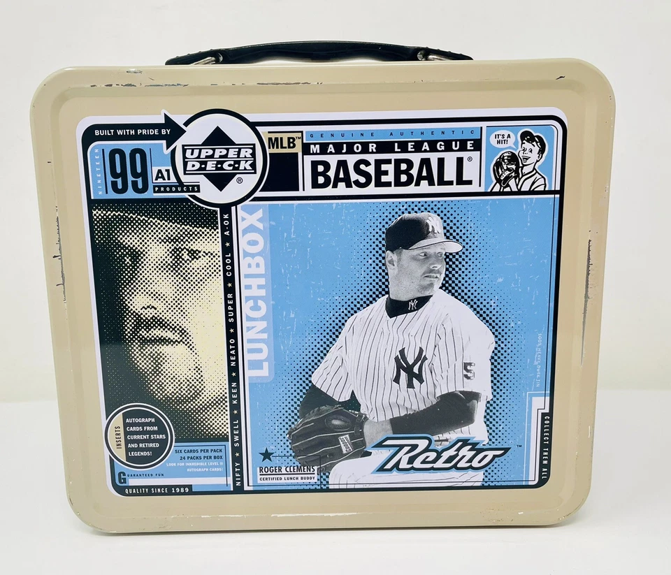 Lonchera Upper Deck Retro MLB 1999 lata de metal Roger Clemens vacía Foto 3 de 4