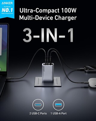 Anker Prime Charger (100W， 3 Ports， GaN)