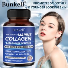 Hydrolised Marine Collagen Capsules 2400mg Type 1 Pure Max Strength Skin Hair