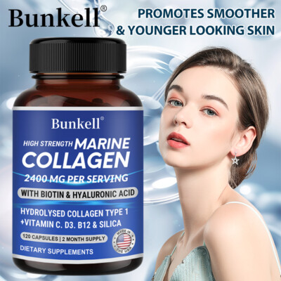 Hydrolised Marine Collagen Capsules 2400mg Type 1 Pure Max Strength Skin Hair