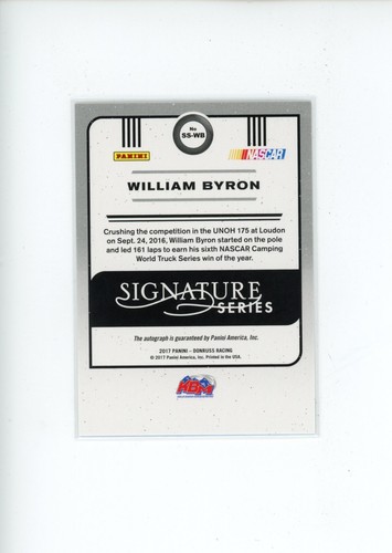 Donruss Racing William Byron 2017 #SS-WB Signature Series autógrafo automático - Imagen 2 de 2