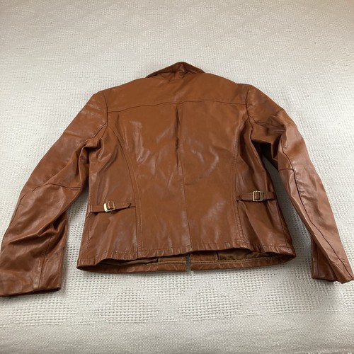Camel Leather Coat Cognac Brown Jacket Size 42 Made in Argentine Argentina - Picture 5 of 7