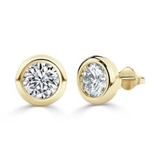 Christmas Sale- 0.25 Ct Round Diamond Bezel Diamond Stud Earrings, Yellow Gold