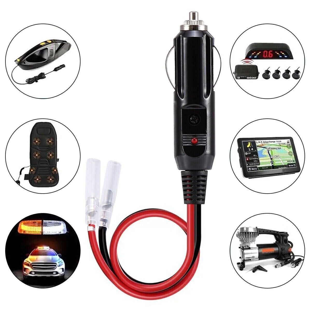 car cigarette lighter socket positive negative 2Pcs Fused Male Car Cigarette Lighter Socket Plug Connector Cable Leads  12V~24V