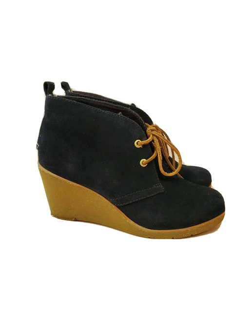 ladies navy wedge boots