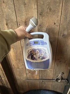 Disney Frozen Portable Karaoke Player White Blue w/ Microphone 3.5mm Jack