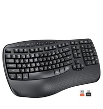 MEETION Wireless Ergonomic Keyboard, Wave Keys, Wrist Rest, USB-A  USB-C, Black