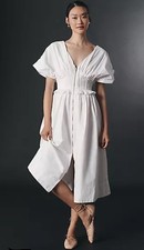 Anthropologie Midi Dress White Zip Front Preppy Retro Boho Vacay Size XS NWT