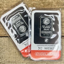 TWO SEQUENTIAL 1 oz Platinum Bars - Engelhard In Assay - 3oz Big E Platinum