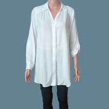 Women's Button-Down Long Blouse I.N.C. International Concepts Roll-Tab Sleeves