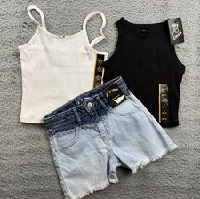 Art Class Girls Small 6/7 Tank Top  A-Line Colorblock Denim Shorts Outfit