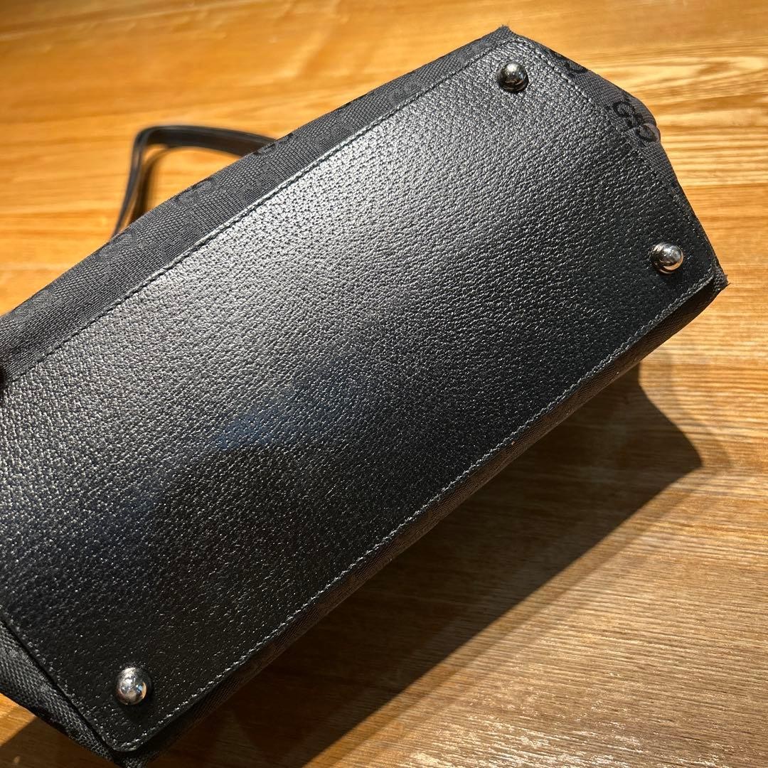 GUCCI Canvas Tote Bag Women Black Silver Hardware Durable Authentic thumbnail 5